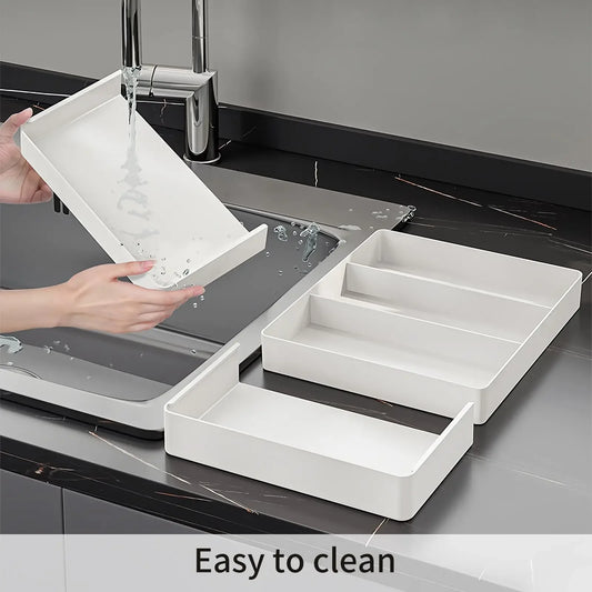 Drawer Organizer, Cutlery Tray for Kitchen Drawer, Expandable Utensil with Compartment, Spoons Forks Knives Cutlery Holder